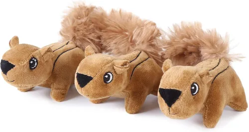 Vista 9 de Laifug juguete de peluche de ardilla escondida para perros, juguete interactivo con chillido para perros para jugar al escondite, L