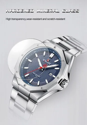 Vista 7 de NAVIFORCE Reloj de acero inoxidable para hombre, analógico, de cuarzo, impermeable, deportivo, de negocios, casual, con fecha y calendario