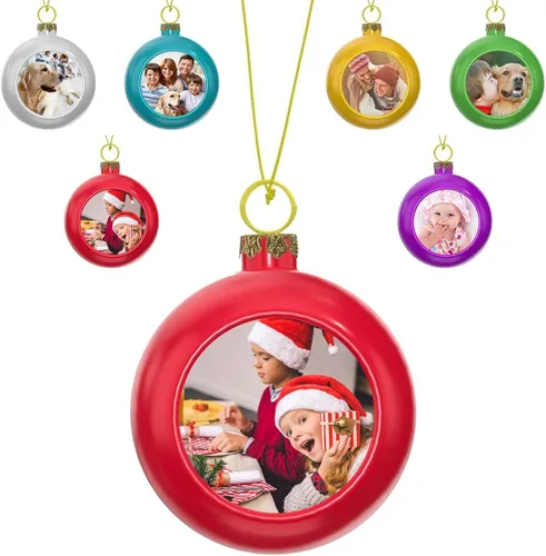Vista 4 de Adornos de bolas de Navidad, bola de árbol de Navidad personalizada, adornos para colgar fotos, inastillables, colgantes personalizados, regalo