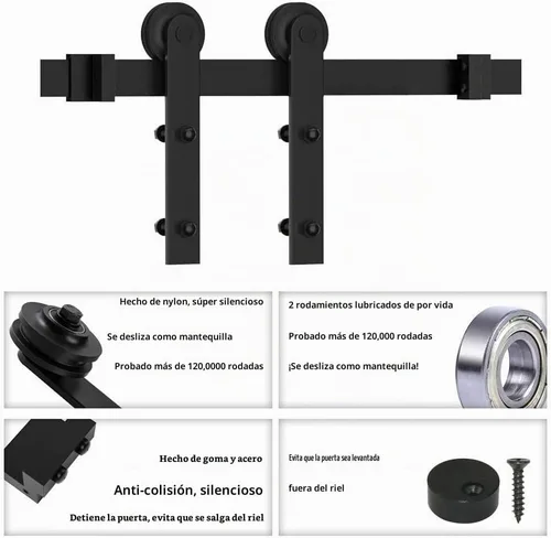 Vista 5 de WINSOON Kit de herrajes para puerta corrediza de granero de 4 pies, puertas