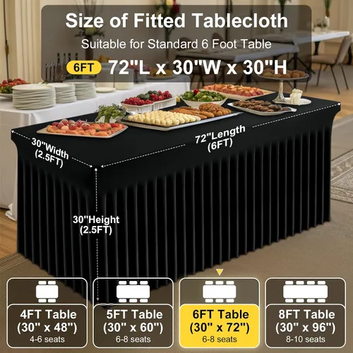Vista 5 de Smiry Mantel de Spandex, Mantel Elástico Ajustable Extensible para Mesas Rectangulares de 6 Pies, Falda Cubierta de Mesa Impermeable y Lavable