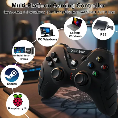 Vista 2 de DuLingKer PC Controller Wireless, PS3 Controllers PC Gamepad with Hall Effect Joysticks and Dual Vibration, 2.4G Wireless Gaming Controller for