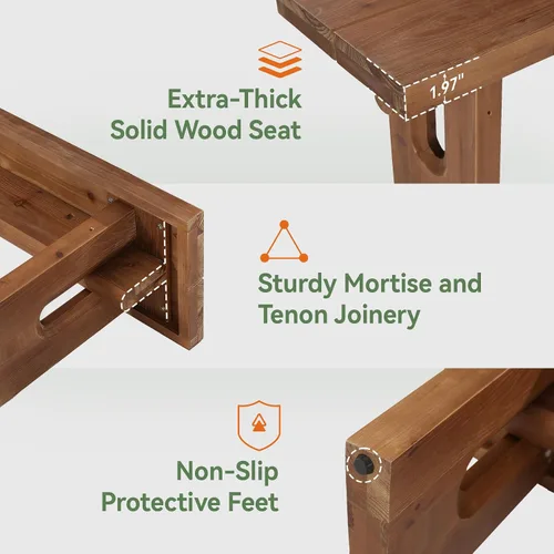 Vista 8 de Banco de madera maciza de 63 pulgadas, banco de comedor extra largo para mesa de cocina, banco de entrada de madera rústica, asiento