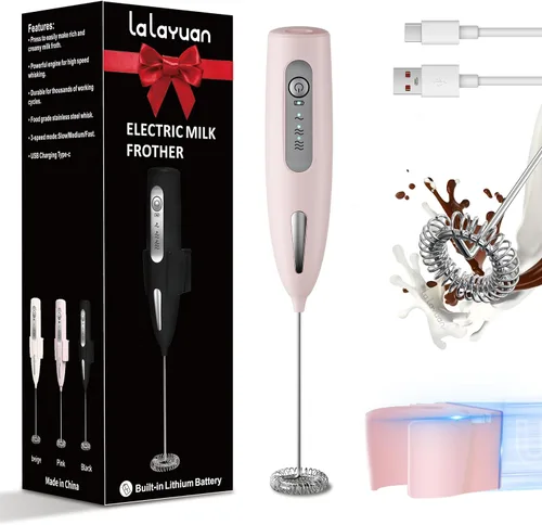 Vista 11 de Espumador de leche eléctrico, ajuste de tres velocidades, licuadora de mano inalámbrica recargable por USB con soporte adhesivo incluido, batidor