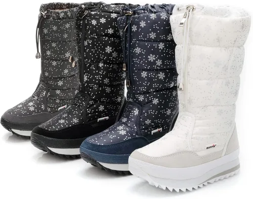 Vista 6 de DADAWEN - Botas de nieve para mujer, impermeables, con forro de piel
