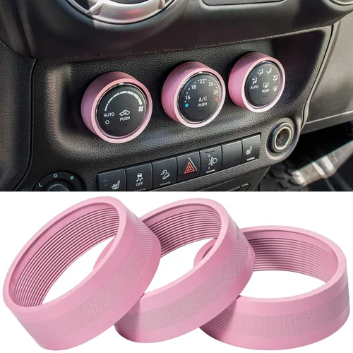 Vista 14 de Cubierta de botón de audio para aire acondicionado, decoración de anillo giratorio para interruptor, trim para Jeep Wrangler JK JKU Patriot Negro
