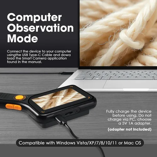 Vista 3 de Microscopio digital de mano con enfoque automático con pantalla IPS de 3 pulgadas e iluminación LED, lupa portátil microscopio USB con tarjeta TF