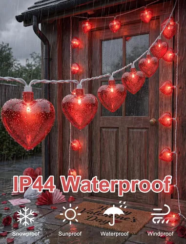 Vista 9 de Cadena de luces de corazón de San Valentín de 8.5 pies con 10 luces de hadas de corazón, decoraciones del día de San Valentín, luces de cadena