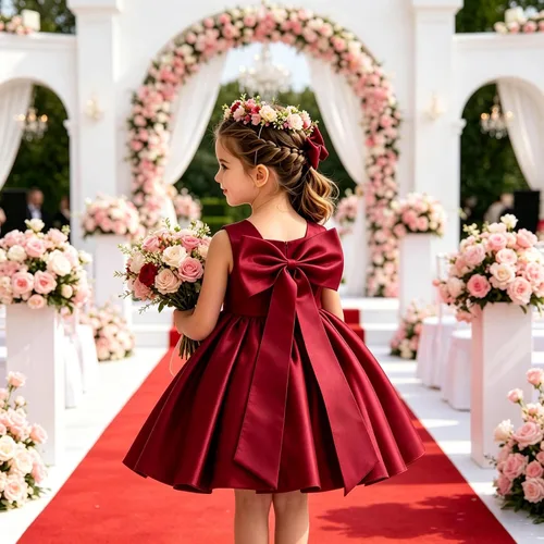 Vista 3 de 6M-8T Vestido de Niña Bebé con Lazo Grande para Cumpleaños y Certamen, Vestido de Fiesta Tutú para Niñas Pequeñas, Vestidos de Bautizo Borgoña