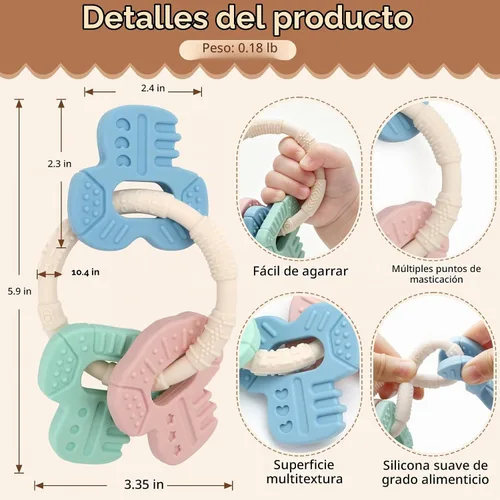 Vista 2 de La dentición del bebé juega el mordedor de las llaves del bebé del silicón Juguetes sensoriales para masticar, mordedor para el alivio
