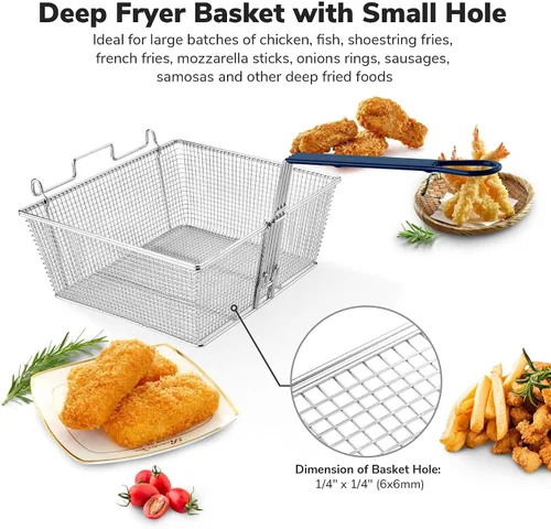 Vista 5 de WeChef - Cesta comercial para freidora de 8.8 libras, gran capacidad, 13 x 12 x 5 pulgadas, cesta de freidora de construcción resistente con mango