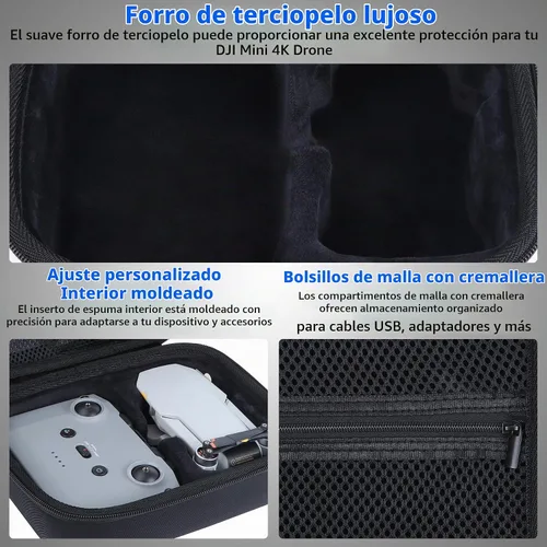 Vista 4 de Funda de almacenamiento compatible con accesorios DJI Mini 4K Dron, con protectores de hélice y cubierta de palanca de control (negro)