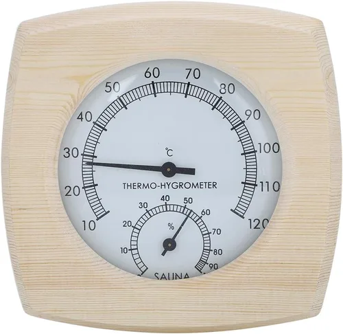 Vista 7 de Cyrank Higrómetro de madera para sauna termómetro e hidrómetro 2 en 1 humedad interior temperatura sauna termómetro de madera medidor de humedad