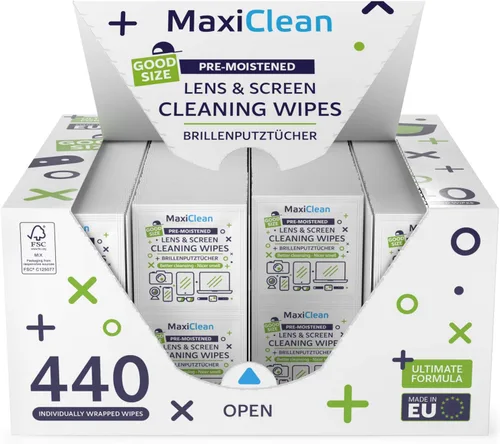 Vista 8 de MAXI CLEAN Paquete de 440 toallitas para lentes de anteojos prehumedecidas, envueltas individualmente, limpieza sin rayas para anteojos y pantallas