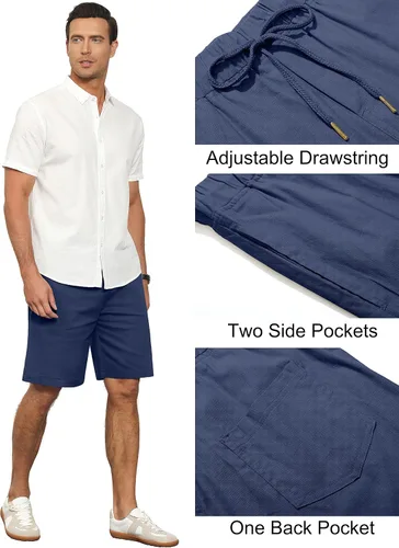 Vista 4 de Janmid Pantalones cortos de playa de verano con cordón de ajuste clásico para hombre