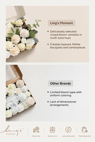 Vista 7 de Ling's moment - Combinación de flores artificiales para boda, beige y sepia, Deluxe Beg-beige y sepia