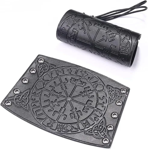 Vista 4 de Brazaletes de cuero para hombre, pulsera medieval, joyería vikinga, disfraz de cosplay