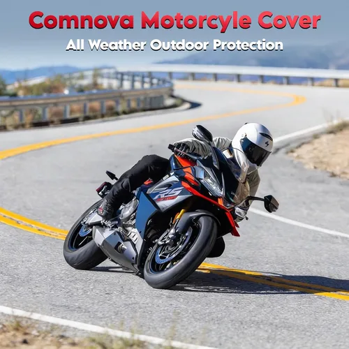 Vista 8 de Comnova - Funda para motocicleta de 81 pulgadas, 600D, impermeable, con orificio de bloqueo, ajuste universal para Harley, Honda, Kawasaki