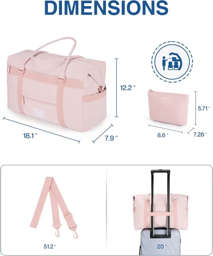 Vista 4 de BAGSMART Bolsa de viaje, rosa-2 piezas, Bolsa de viaje