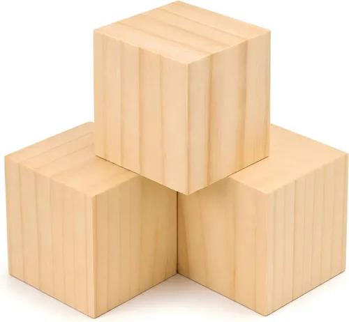 Vista 11 de Paquete de 120 bloques de madera sin terminar, cubos de madera