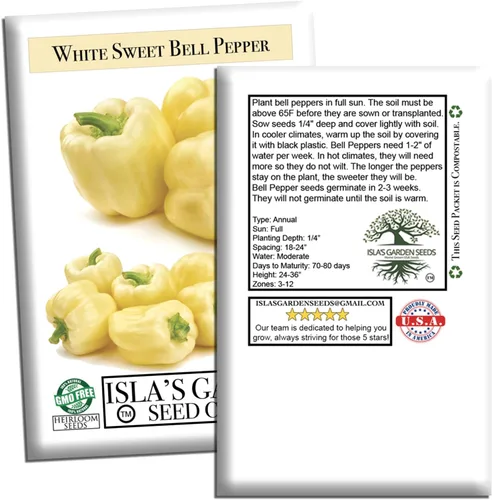 Vista 7 de Semillas de pimiento blanco dulce (Capsicum annuum) – Más de 20 semillas tradicionales sin OMG de Isla's Garden Seeds, sabor dulce suave, pimientos