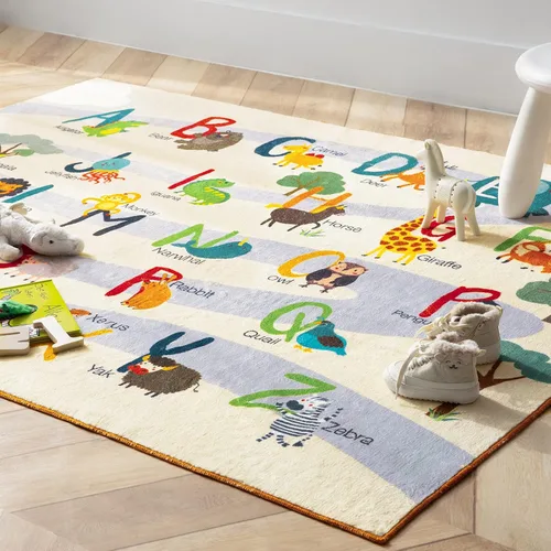 Vista 8 de Ashler - Alfombra infantil con alfabeto y animales para sala de juegos, 5.7 x 4.3 pies, alfombra de juego educativa para niños pequeños, alfombra