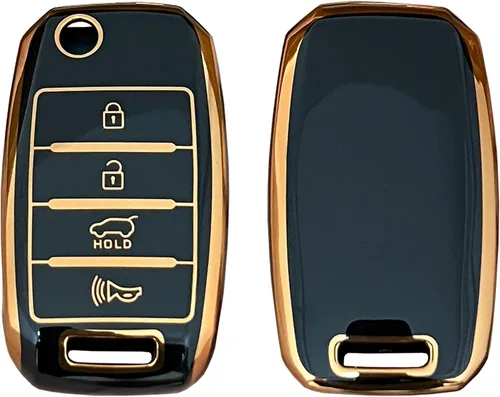 Vista 5 de Funda para llave de Kia con carcasa de TPU, compatible con Kia Rio Optima Soul Sportage Sorento Carens (Negro)