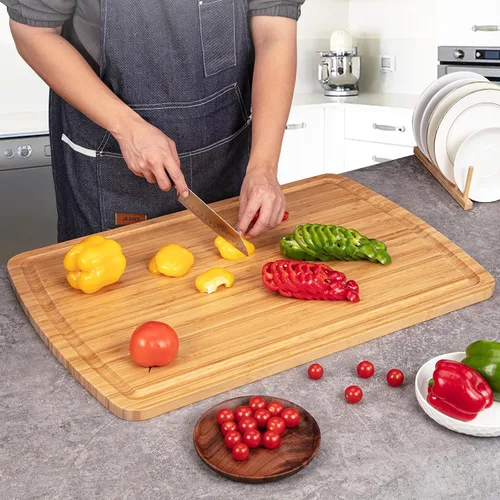 Vista 2 de Tabla de cortar de bambú extra grande de 30 pulgadas para cocina, tabla de cortar de madera con ranura para jugo, tabla de cortar reversible