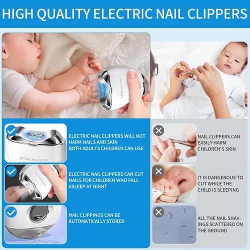 Vista 5 de Cortaúñas eléctrico con 3 niveles de velocidad, cortaúñas automático con almacenamiento de clips de uñas y pantalla digital LCD, recargable por USB