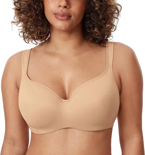 Vista 9 de DELIMIRA Brasier tipo balconette para mujer, cobertura completa, talla grande, con varillas, espalda suave, sin costuras