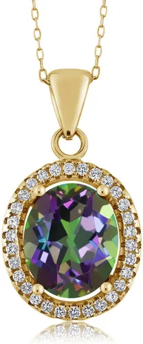 Vista 61 de Gem Stone King Collar con colgante de plata chapada en oro amarillo de 18 quilates de 0.433 x 0.354 in con piedra natal ovalada para mujer