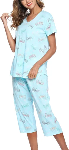 Vista 4 de ENJOYNIGHT - Conjunto de pijama para mujer con pantalones capri