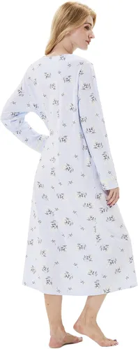 Vista 2 de Keyocean. - Camisón largo para mujer, de algodón, suave, ligero, ropa de dormir y de descanso para el verano.