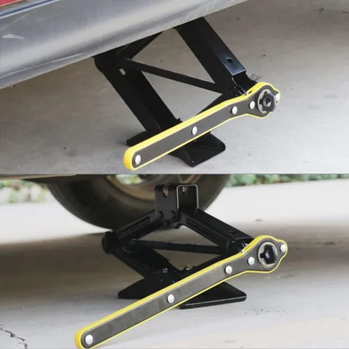 Vista 3 de Llave de trinquete para gato de coche, mango de ahorro de trabajo, herramienta adaptadora de gato de tijera 360° Swivel Long Handle Scissor Jack
