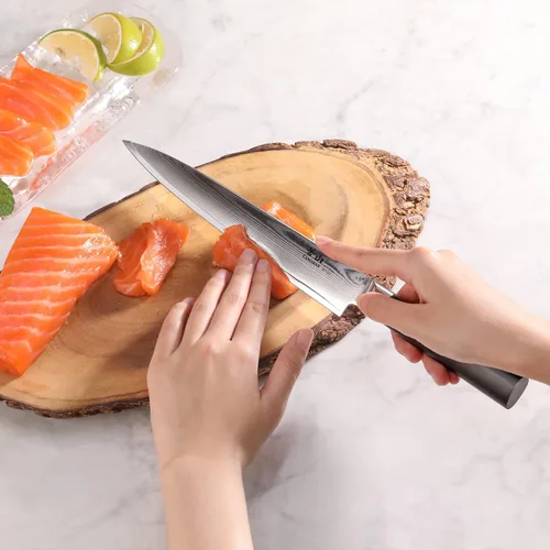Vista 8 de Cangshan HAKU Series - Cuchillo Sashimi de 8 pulgadas con funda, acero de Damasco forjado X-7, 501103