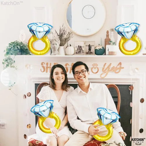 Vista 6 de KatchOn, Lindo Globo de Anillo de Diamante - Paquete de 4, 18 Pulgadas Decoraciones para Despedida de Soltera Globos de Anillo de Compromiso