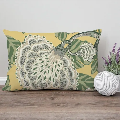 Vista 179 de ArogGeld Funda de cojín con flores verdes y blancas con flores grises y negras y hojas verdes en estilo chinoiserie, funda de almohada cuadrada