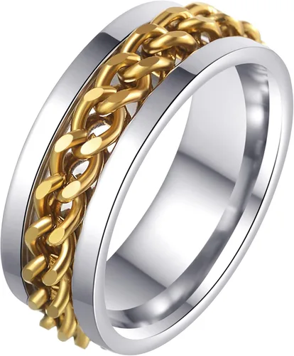 Vista 15 de Anillos giratorios para hombres y mujeres, anillos de ansiedad para hombres, anillos de cadena para adultos, anillos de titanio y acero