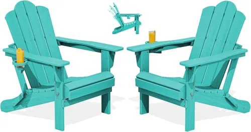 Vista 12 de Silla plegable ajustable KINGYES Adirondack, sillas reclinables Adirondack de 3 posiciones con portavasos, Adirondack de HDPE resistente a