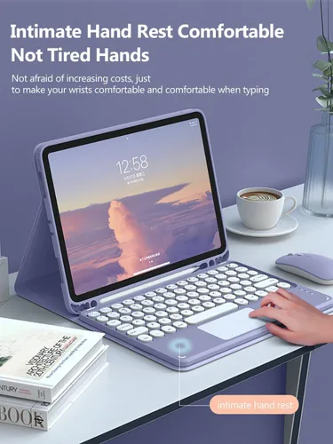 Vista 4 de Funda de teclado con panel táctil para Galaxy Tab A8 de 10.5 pulgadas 2022 (SM-X200/X205/X207), funda de teclado inteligente delgada con lindo