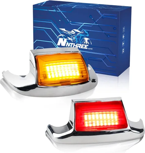Vista 5 de NTHREEAUTO 2 luces LED para guardabarros delanteros y traseros, compatibles con Harley Road King Electra Glide Ultra Classic Heritage Softail