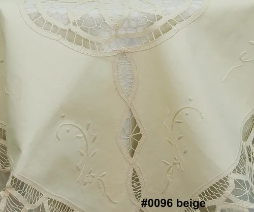 Vista 2 de Creative Linens Mantel de encaje Battenburg beige de 33 pulgadas, cuadrado bordado a mano, 100% algodón