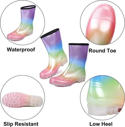 Vista 76 de DKSUKO Waterproof Womens Rain Boots insulated,Lightweight Rubber fashion Boots in Gardening,Warm and Comfortable Wide Calf Rain Boots with Glossy in