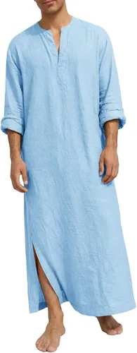 Vista 12 de Runcati Bata de caftán para hombre de manga larga Thobe Kurta Muslim Blanco
