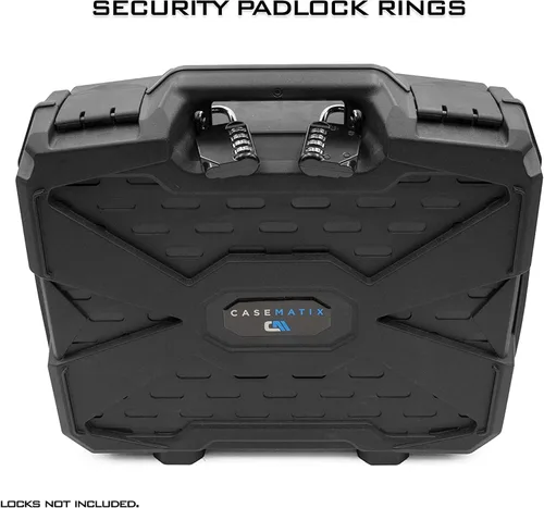 Vista 8 de CASEMATIX Estuche de viaje para reloj con 42 ranuras para portarrollos de reloj, resistente a los impactos con caja de reloj de espuma