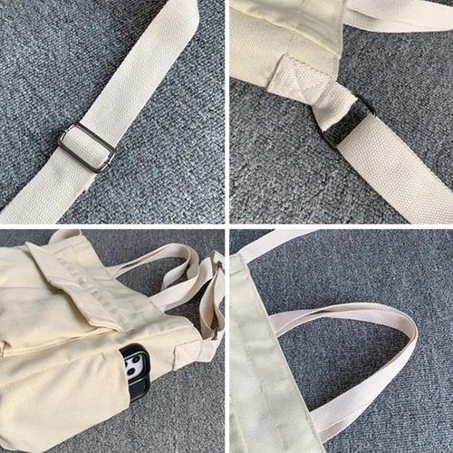 Vista 6 de Bolso bandolera de lona para mujeres y hombres, bolso de hombro grande con múltiples bolsillos, bolsa de lona, bolsa casual estética