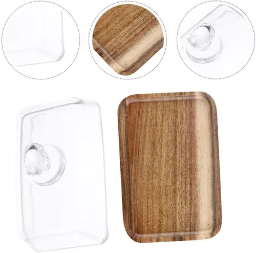 Vista 9 de Angoily Bandeja de comedor de vidrio de 7 pulgadas con cubierta de cúpula transparente para servir postres para el hogar, cocina y entretenimiento
