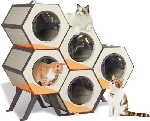 Vista 11 de Casa climatizada para gatos para invierno al aire libre, condominio combinado para gatos con temperatura y tiempo ajustables, refugio aislado