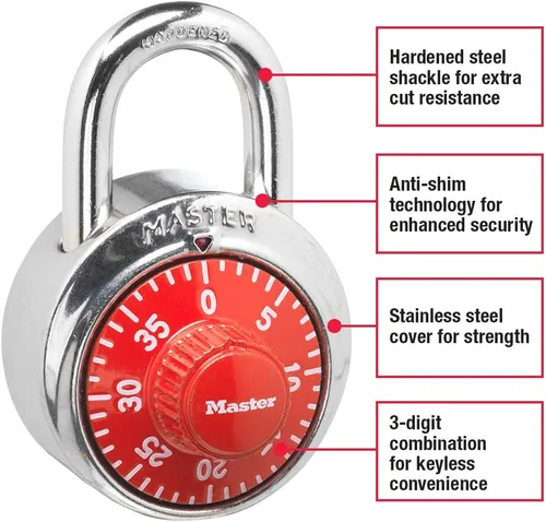 Vista 2 de Master Lock 1504D Candado para Casillero con Combinación, 1 Paquete, Rojo