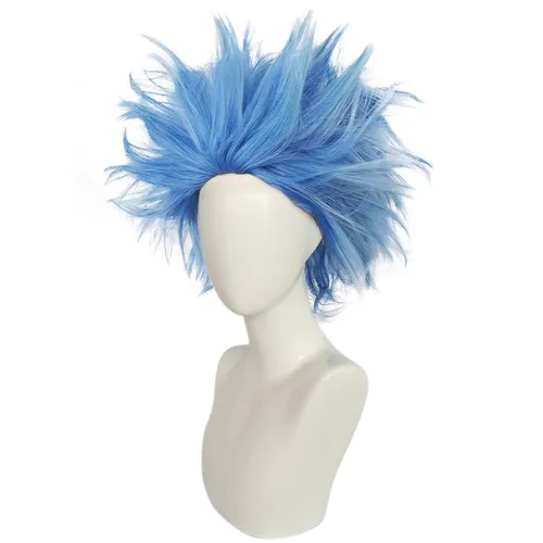 Vista 5 de ANOGOL Gorro de pelo + peluca azul loca, pelucas únicas con puntas y divertidas, pelucas mullidas funky, pelucas para payasos, peluca corta azul